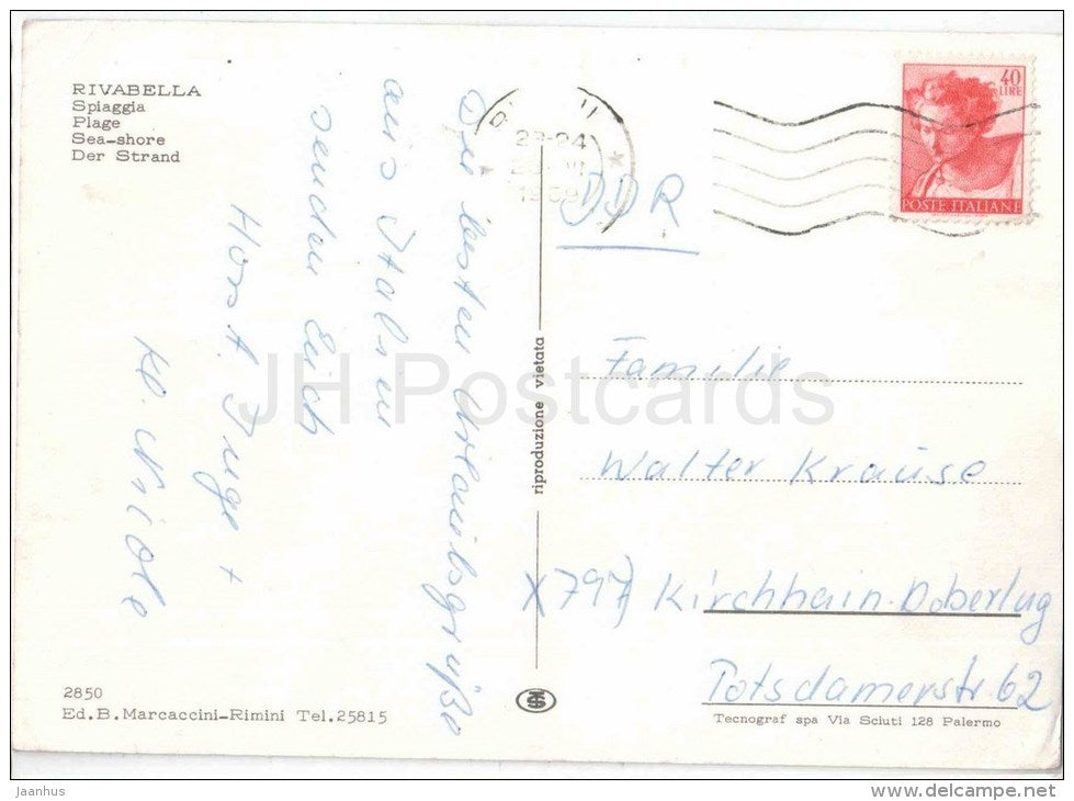 Lido di Rivabella - beach - sailing boat - Emilia-Romagna - 2850 - Italia - Italy - sent from Italy to Germany 1969 - JH Postcards