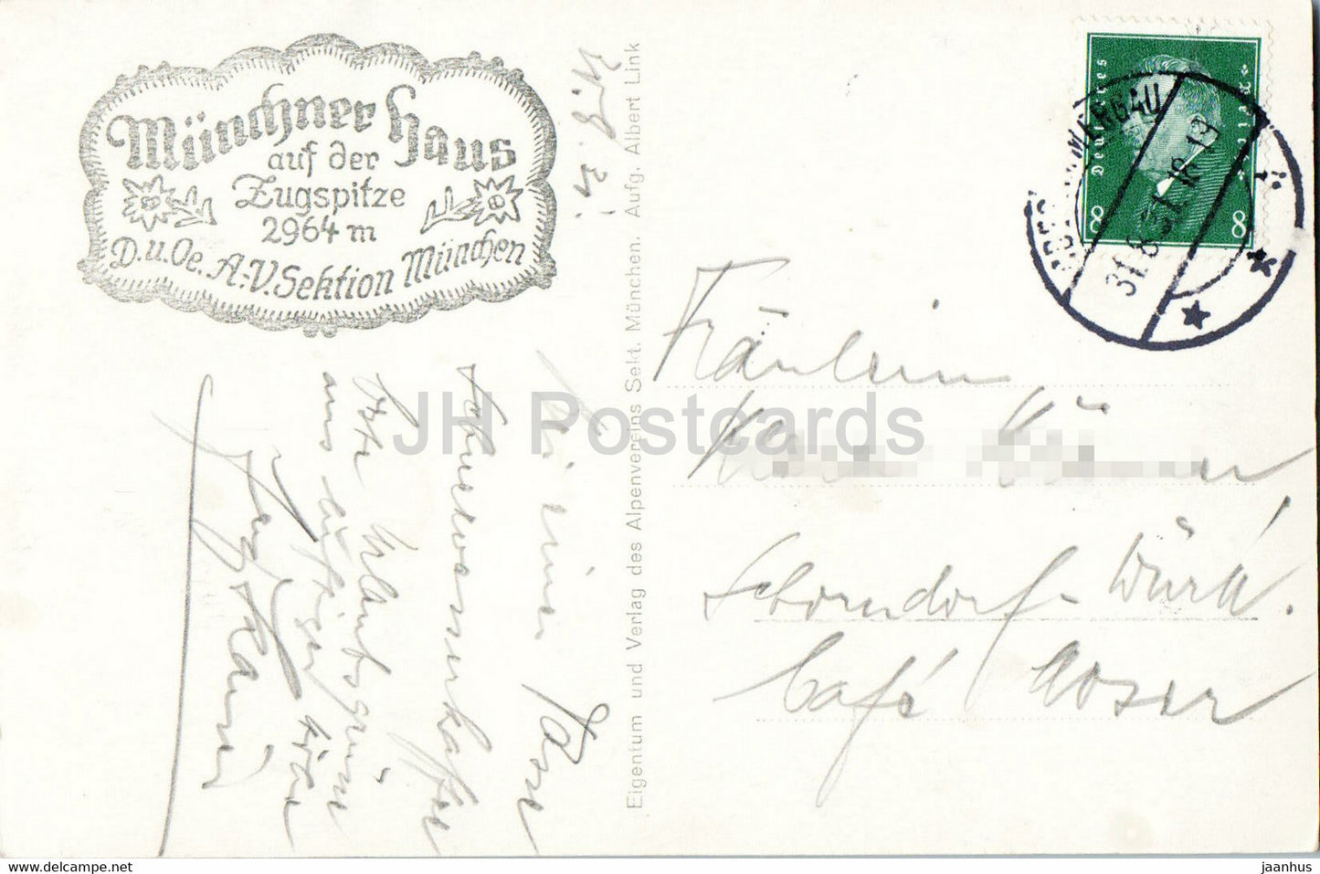 Munchener Haus auf der Zugspitze 2964 m - old postcard - 1931 - Germany - used