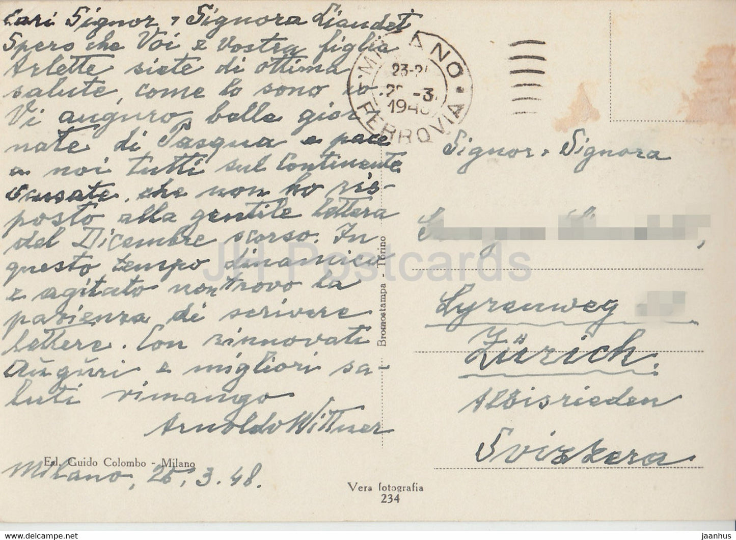 Milan - Milan - Castello Sforzesco - château - carte postale ancienne - 1948 - Italie - utilisé