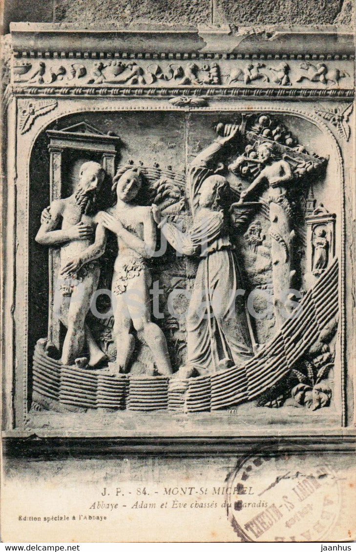 Mont St Michel - Abbaye - Adam et Eve chasses du Paradis - 84 - old postcard - France - unused - JH Postcards