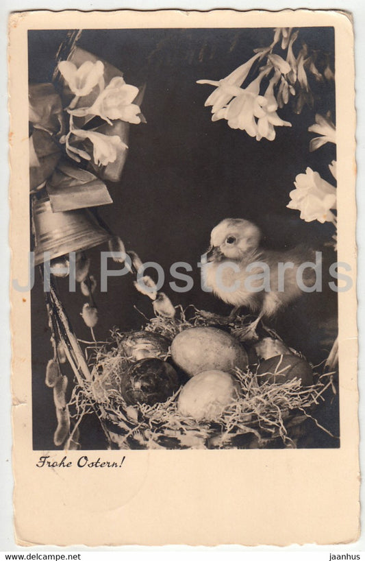 Easter Greeting Card - Frohe Ostern - egg - duckling - bell - A L 460 - Feldpost - old postcard - 1940 - Germany - used - JH Postcards