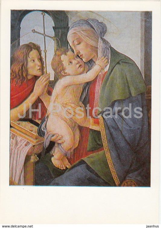painting by Sandro Botticelli - Madonn with Child and John the Baptist - italian art - 1985 - Russia USSR - unused - JH Postcards