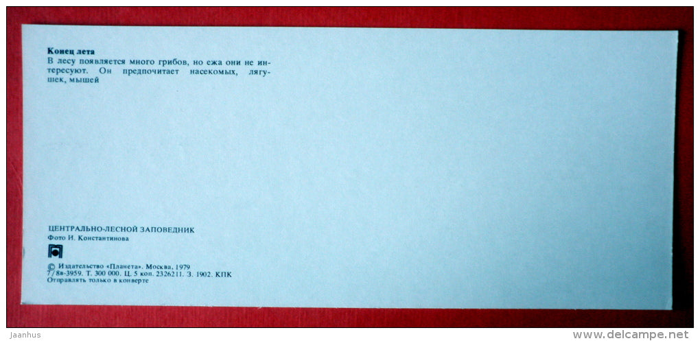 boletus - mushrooms - hedgehog - Tsentralno-Lesnoy Nature Reserve - 1979 - USSR Russia - unused - JH Postcards