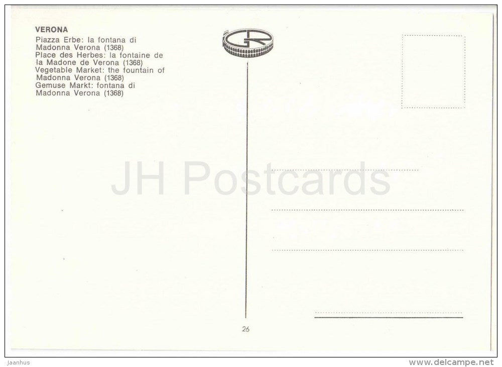 Piazza Erbe , La Fontana di Madonna Verona - Vegetable Market - Verona - Veneto - 26 - Italia - Italy - unused - JH Postcards