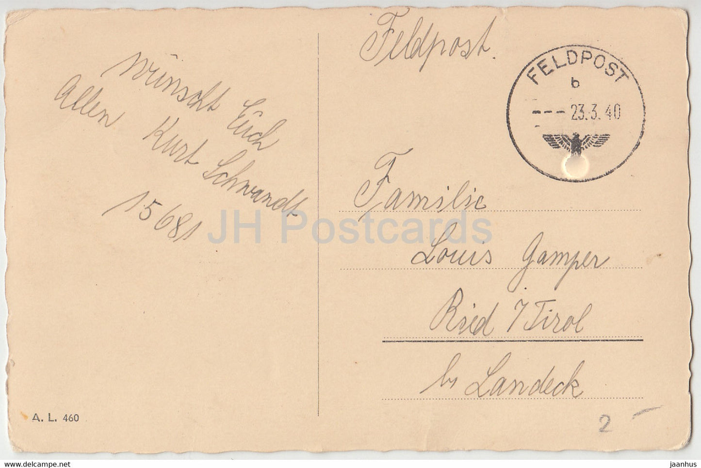 Carte de vœux de Pâques - Frohe Ostern - œuf - caneton - cloche - AL 460 - Feldpost - carte postale ancienne - 1940 - Allemagne - utilisé