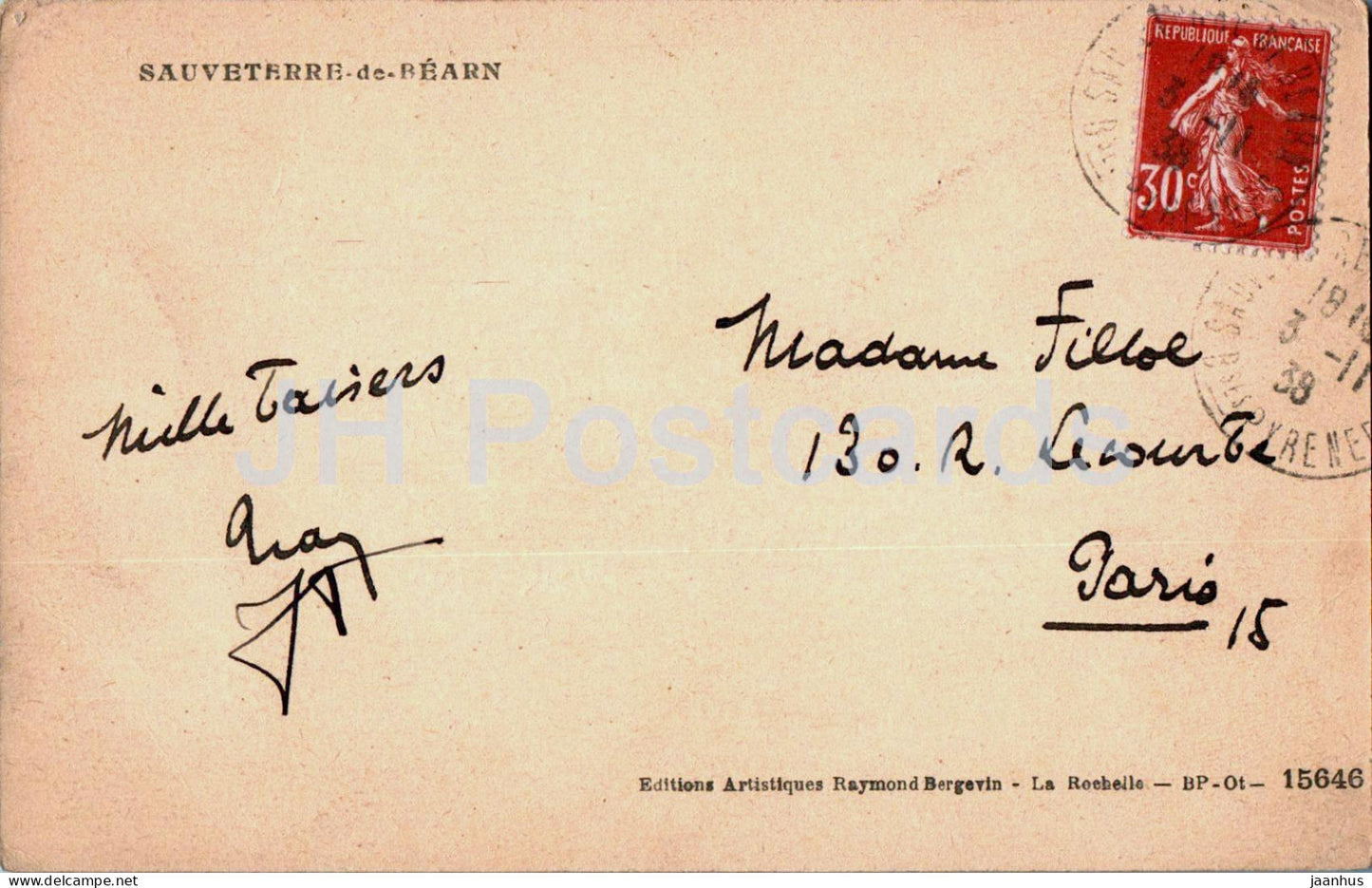 Sauveterre de Bearn - 15646 - carte postale ancienne - 1938 - France - occasion 