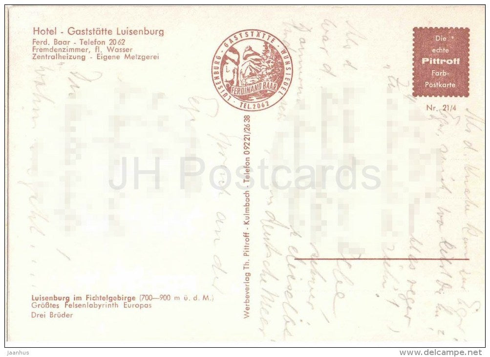 Hotel Gaststätte Luisenburg - Felsenlabyrinth - Labyrinth - Germany - 1972 gelaufen - JH Postcards