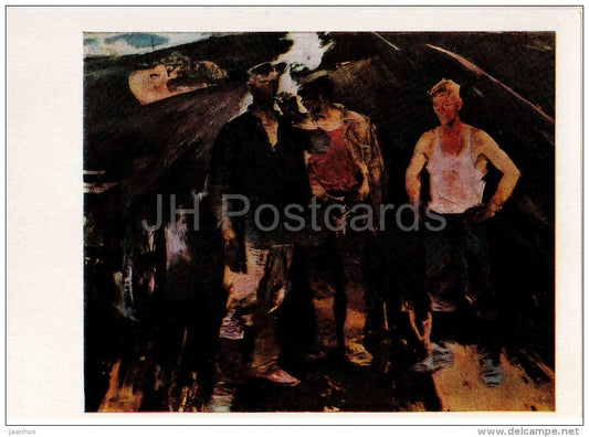 painting by E. Moiseenko - 2 - Field , 1963-64 - worker - russian art - unused - JH Postcards