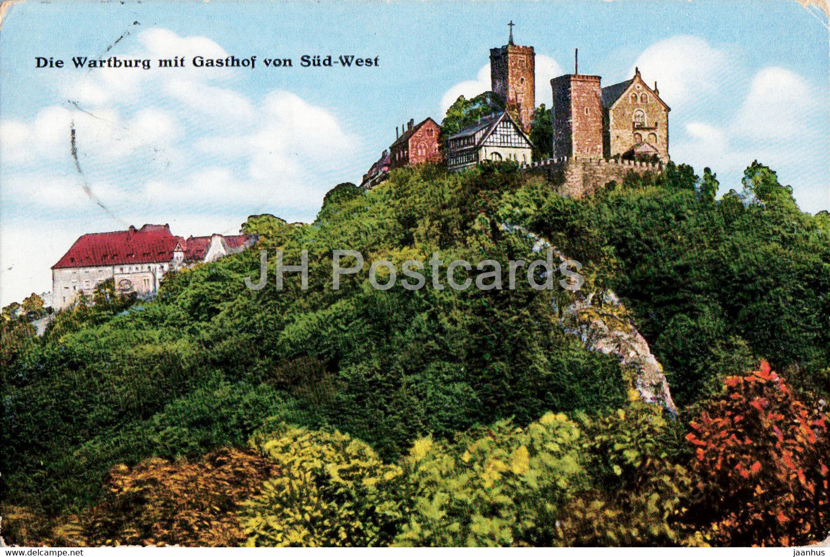 Die Wartburg mit Gasthof von Sud West - old postcard - 1929 - Germany - used - JH Postcards