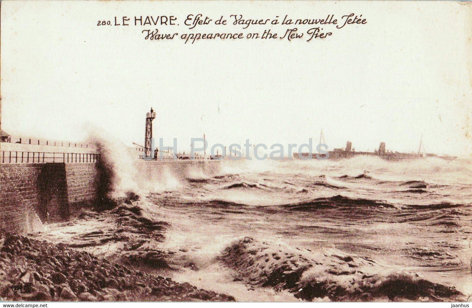 Le Havre - Effets de Vagues a la nouvelle Jetee - Waves appearance on the new Pier - 280 old postcard - France - unused - JH Postcards