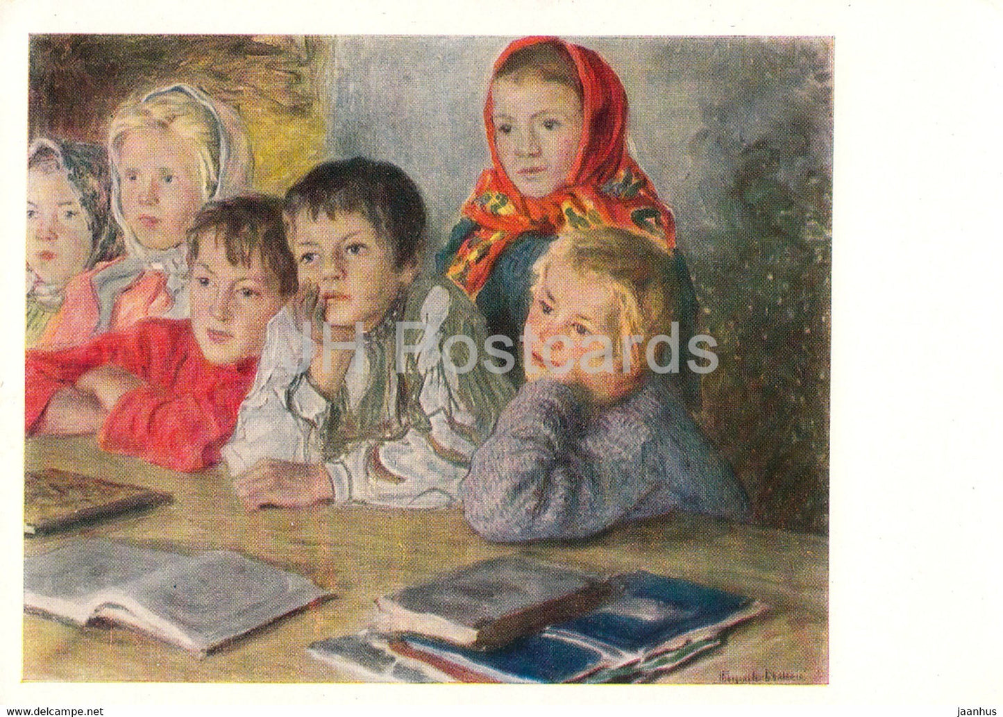 painting by N Bogdanov Belsky - Children in the Lesson - Russian art - 1964 - Russia USSR - unused - JH Postcards