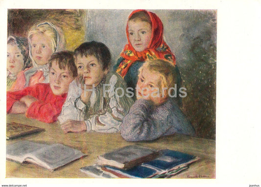 painting by N Bogdanov Belsky - Children in the Lesson - Russian art - 1964 - Russia USSR - unused - JH Postcards