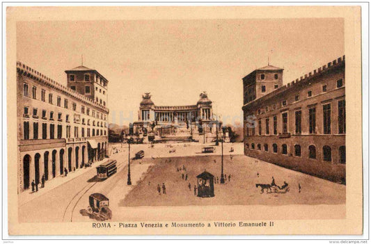 Piazza Venezia e monumento a Vittorio Emanuele II - tram - Roma - 18884 - Italy - sent from Italy to Estonia Tartu 1926 - JH Postcards