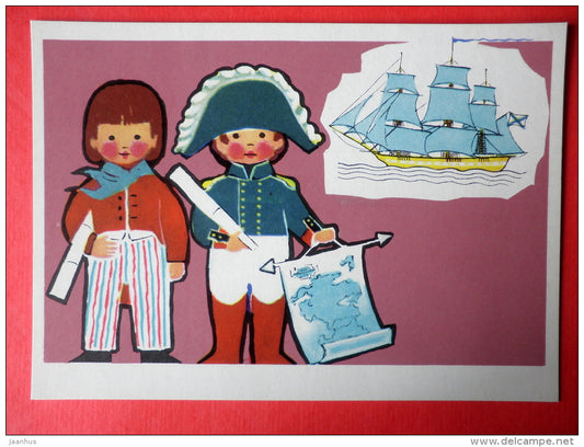 illustration by E. Rapoport - Mirny , sloop-of-war - XIX century - Little Seafarers - 1971 - Russia USSR - unused - JH Postcards