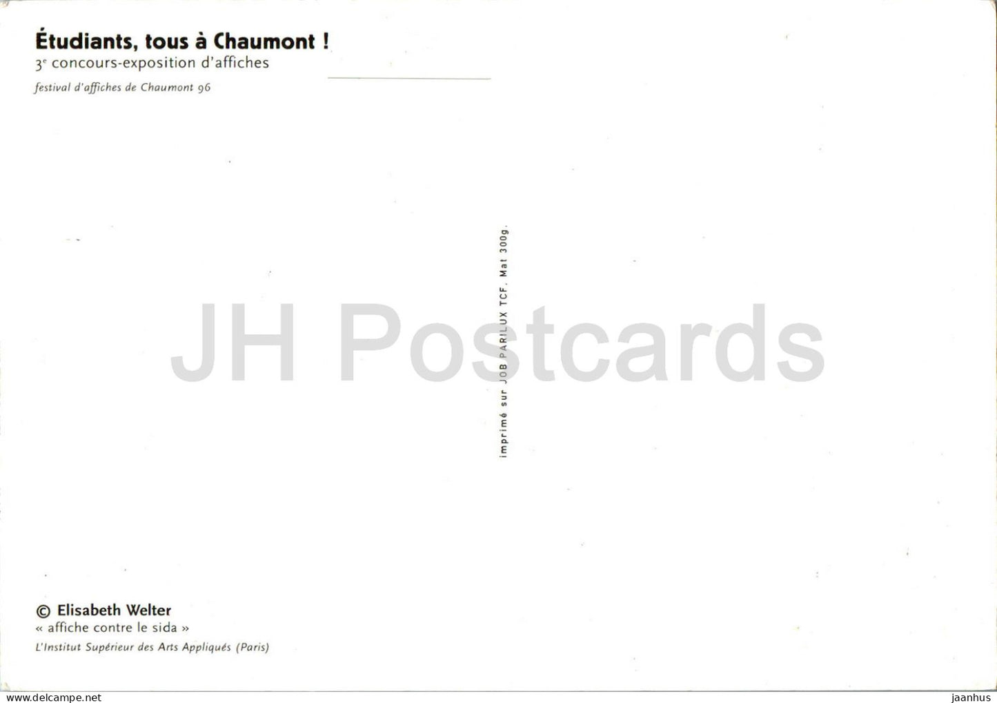 Kunst von Elisabeth Welter – Affiche contre le sida – Plakat gegen AIDS – Französische Kunst – Frankreich – unbenutzt 