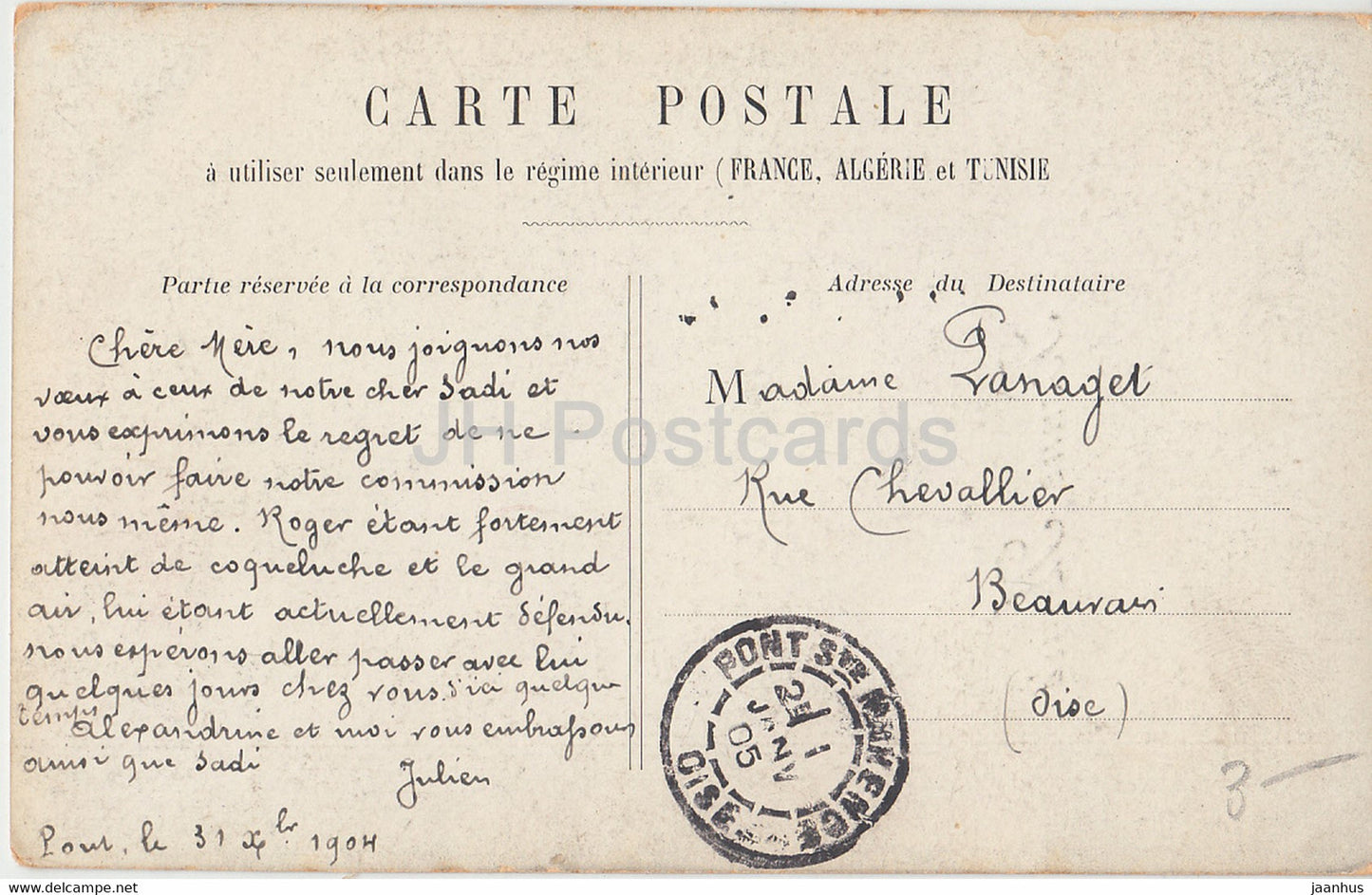 Neujahrsgrußkarte – Bonne Annee – Kind – alte Postkarte – 1905 – Frankreich – gebraucht