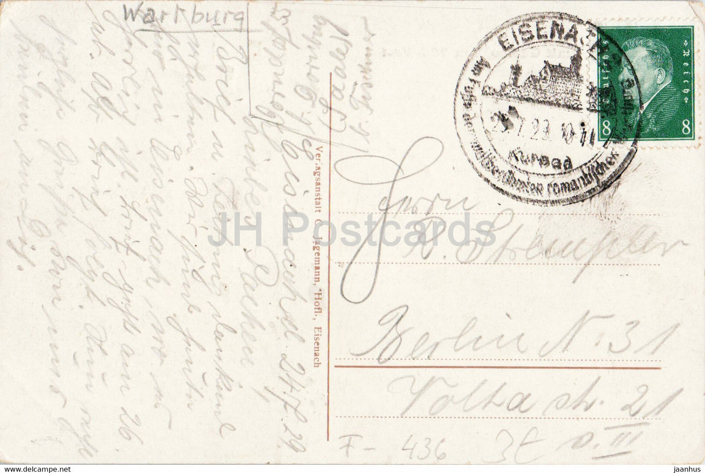 Die Wartburg mit Gasthof von Sud West - carte postale ancienne - 1929 - Allemagne - utilisé