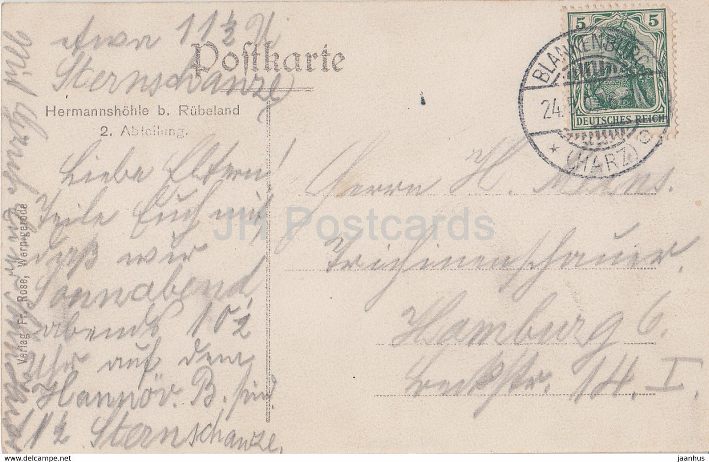 Hermannshohle b Rubeland - 2 Abteilung - old postcard - Germany - used