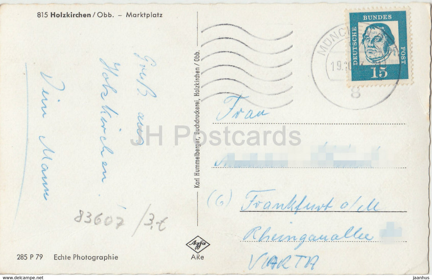 Holzkirchen - Marktplatz - Auto - Kirche - alte Ansichtskarte - Deutschland - gebraucht