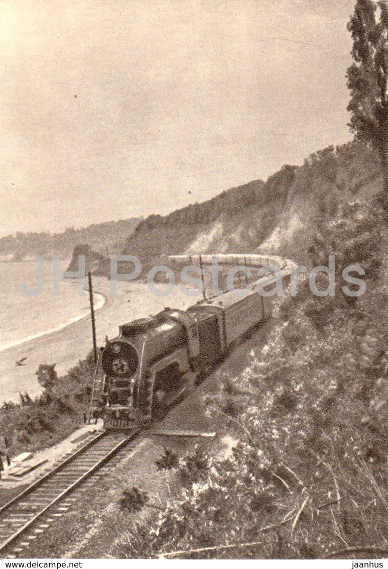 Sochi - railway near Sochi - locomotive - train - 1958 - Russia USSR - unused - JH Postcards
