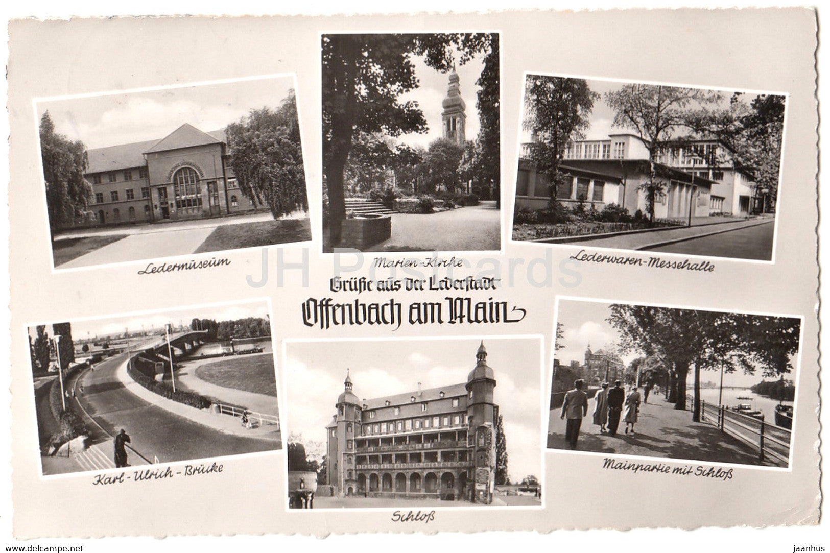 Grusse aus der Lederstadt Offenbach am Main - Ledermuseum - Karl Ulrich Brucke - old postcard - 1957 - Germany - used - JH Postcards