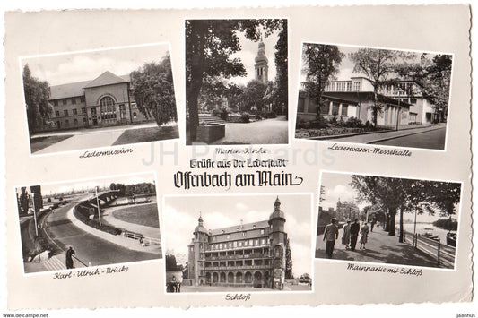Grusse aus der Lederstadt Offenbach am Main - Ledermuseum - Karl Ulrich Brucke - old postcard - 1957 - Germany - used - JH Postcards