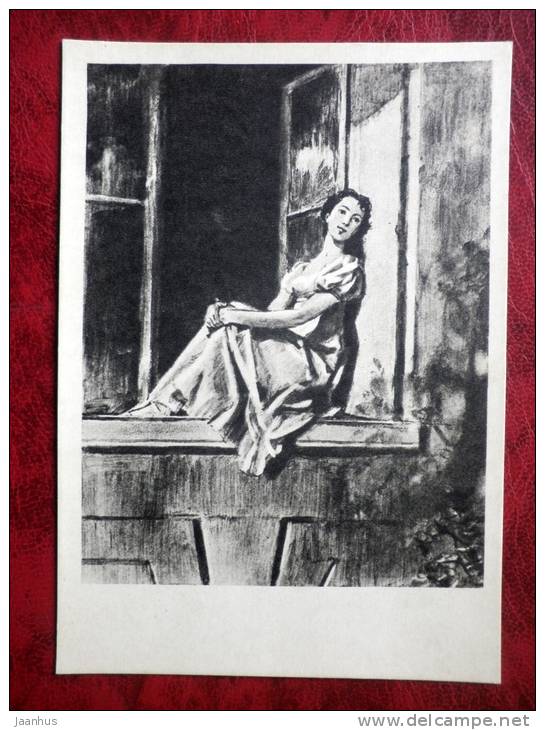Drawing by D. A. Shmarinov -  Natasha , after Tolstoy War and Peace - russian art - unused - JH Postcards