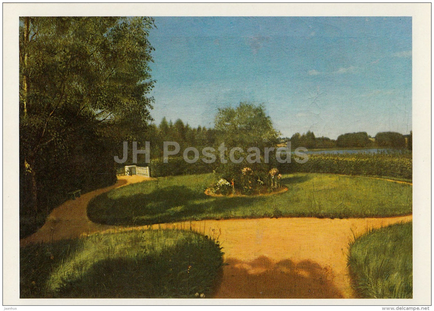 painting by G. Soroka - View of the garden at the Milyukov estate , 1842 - Russian art - 1984 - Russia USSR - unused - JH Postcards