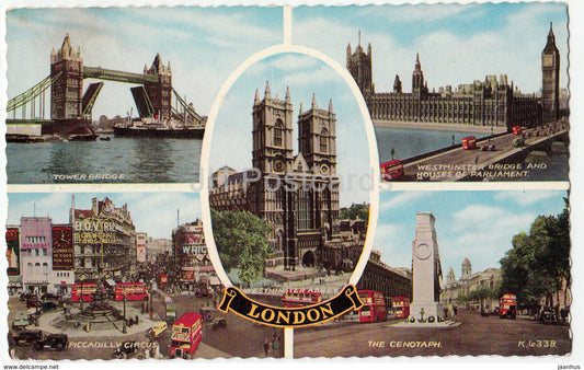 London - Tower Bridge - Westminster Bridge - Piccadilly - multiview - K.6338 - United Kingdom - England - used - JH Postcards