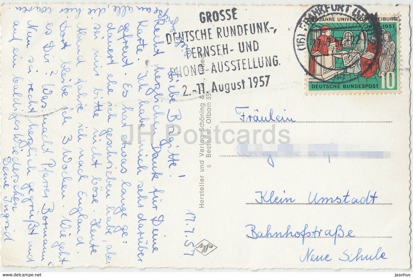 Grusse aus der Lederstadt Offenbach am Main - Ledermuseum - Karl Ulrich Brucke - old postcard - 1957 - Germany - used