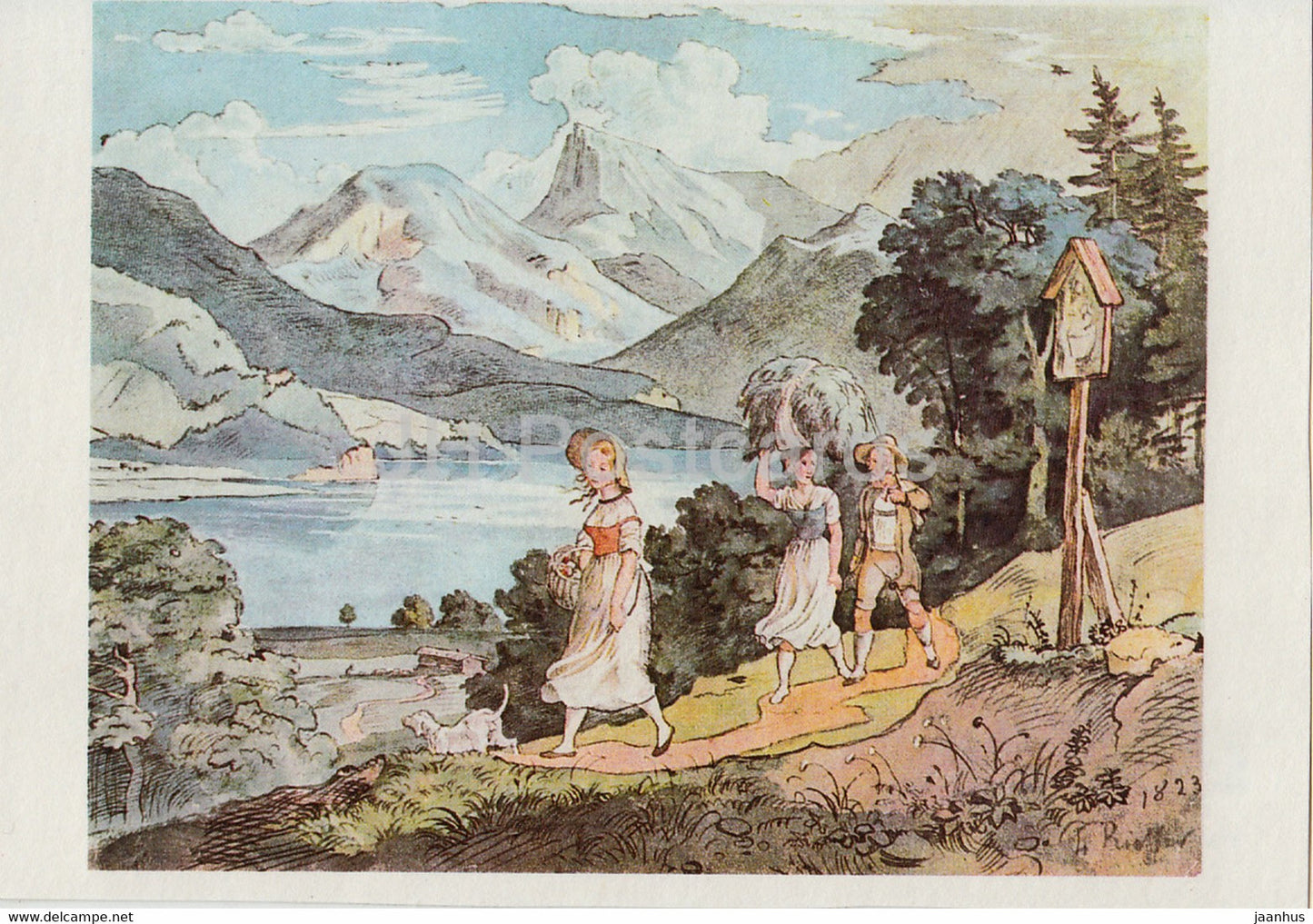 painting by Ludwig Richter - Der Fuschlsee im Salzkammergut - German art - Germany - unused - JH Postcards