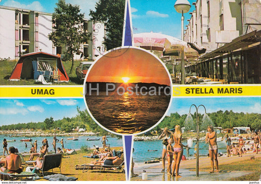 Umag - Stella Maris - beach - tent - multiview - Croatia - Yugoslavia - used - JH Postcards