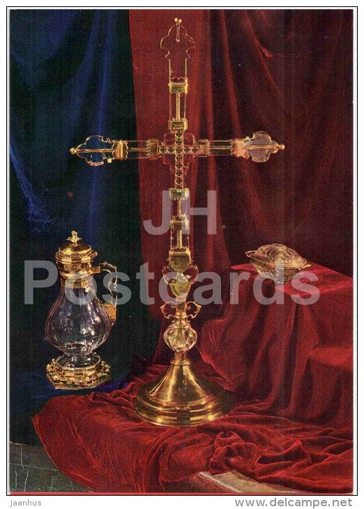 crystal ewer , dish and cross - St. Vitus Cathedral treasury - Prague - Praha - Czechoslovakia - Czech Republic - unused - JH Postcards