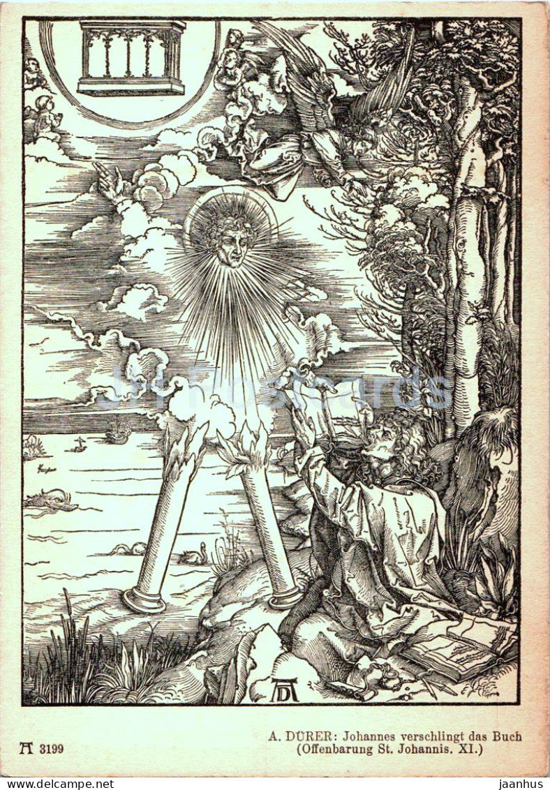 Engraving by Albrecht DÃ¼rer - Johannes verschlingt das Buch - 3199 - German art - old postcard - Germany - unused - JH Postcards