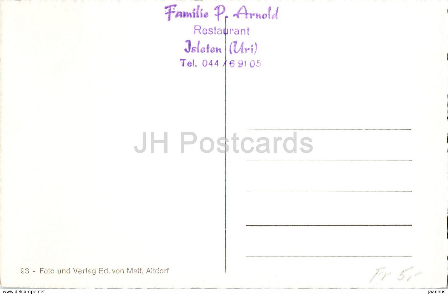 Tellskapelle am Vierwaldstattersee - 93 - Restaurant Familie P. Arnold - carte postale ancienne - Suisse - inutilisé