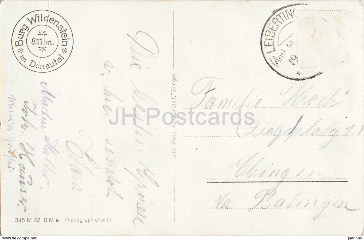 Donautal - Burg Wildenstein 811 m - château - carte postale ancienne - Allemagne - utilisé