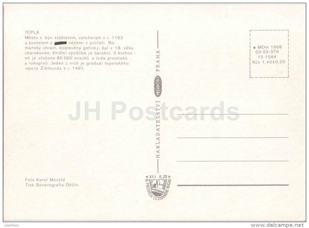 Tepla - cathedral - library - Czechoslovakia - Czech - unused - JH Postcards