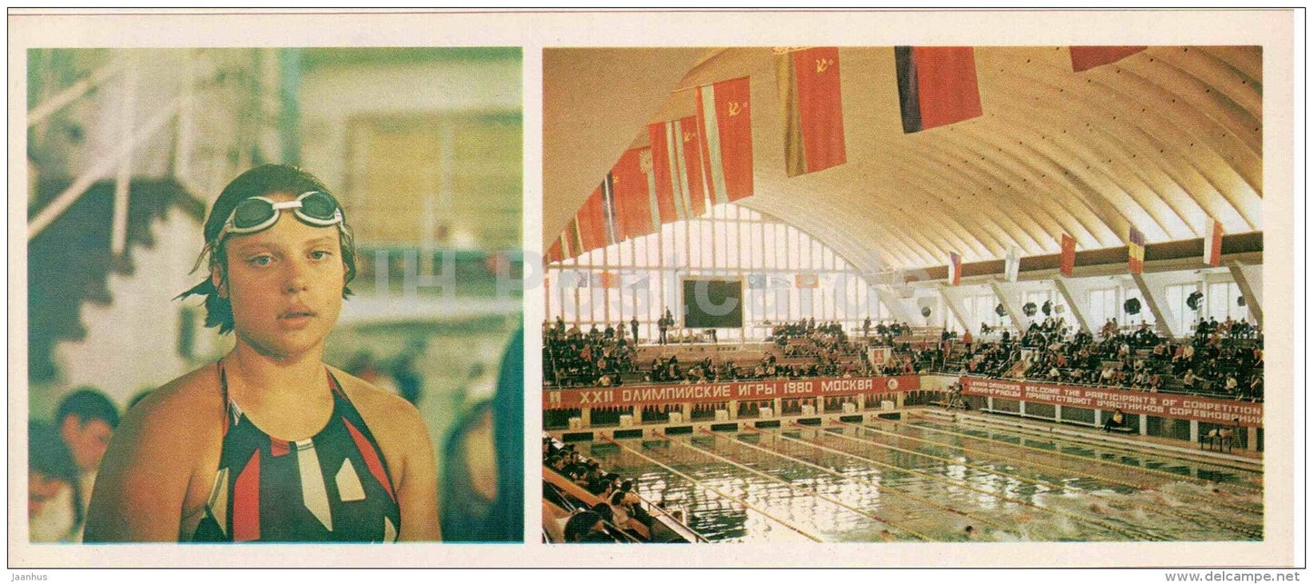 Yulia Bogdanova world breast-stroke champion in the pool - swimming - Leningrad - 1980 - Russia USSR - unused - JH Postcards