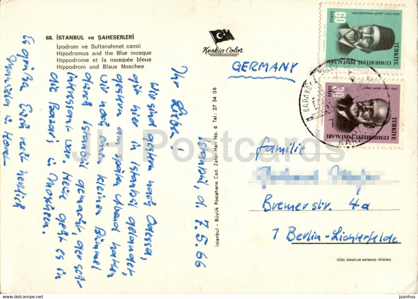 Istanbul - Hipodromus and the Blue mosque - 68 - 1966 - Turkey - used