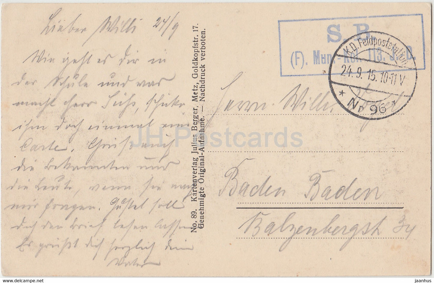 Straße in Harville – 89 – Feldpost – Militär – alte Postkarte – 1915 – Frankreich – gebraucht