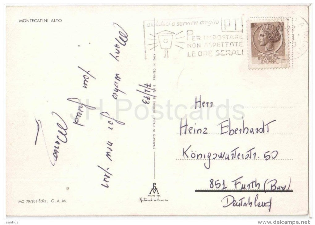 Montecatini Alto - Pistoia - Toscana - MO 70/210 - Italia - Italy - sent from Italy to Germany 1973 - JH Postcards