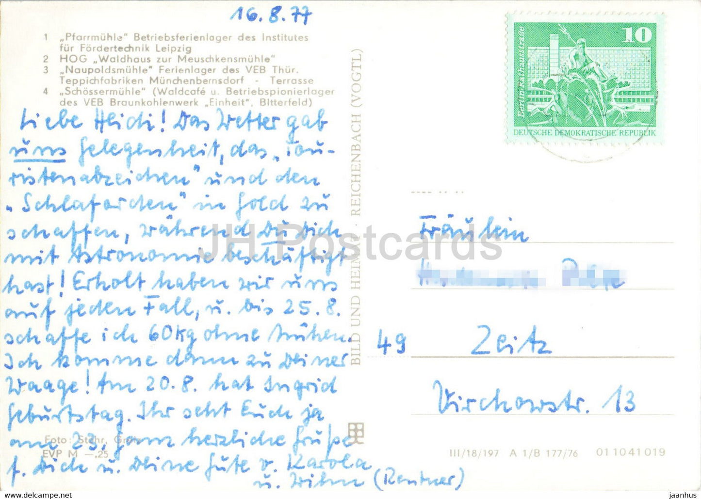 Im Muhltal - Thur - Pfarrmuhle - HOG Waldhaus - Naupoldsmuhle - Schossermuhle - 1977 - Germany DDR - used