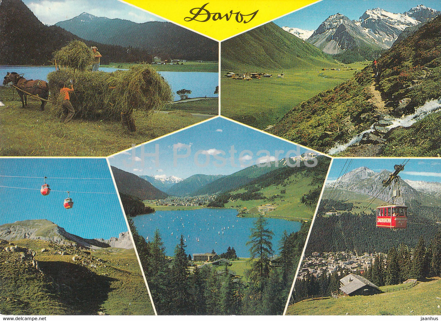 Davos 1560 m - Tinzenhorn - Strela Gondelbahn  cable car - horse carriage - multiview - 831 - 1983 - Switzerland - used - JH Postcards