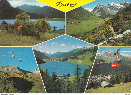 Davos 1560 m - Tinzenhorn - Strela Gondelbahn  cable car - horse carriage - multiview - 831 - 1983 - Switzerland - used - JH Postcards