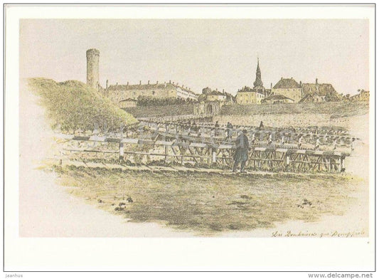 drawing by C. Buddeus , A View of Toompea from the South - Old Views of Tallinn - 1984 - Estonia USSR - unused - JH Postcards