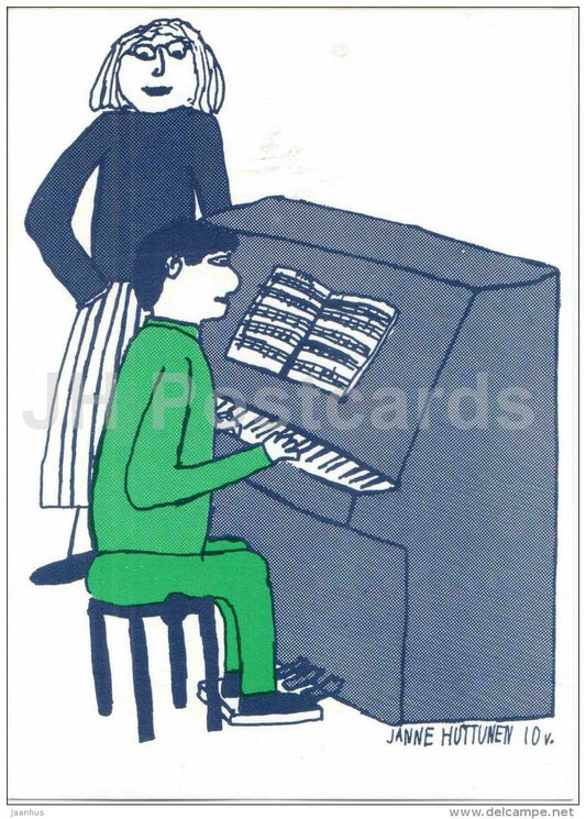 illustration by Janne Huttunen - piano - European Suzuki Workshop 1986 - Finland - unused - JH Postcards
