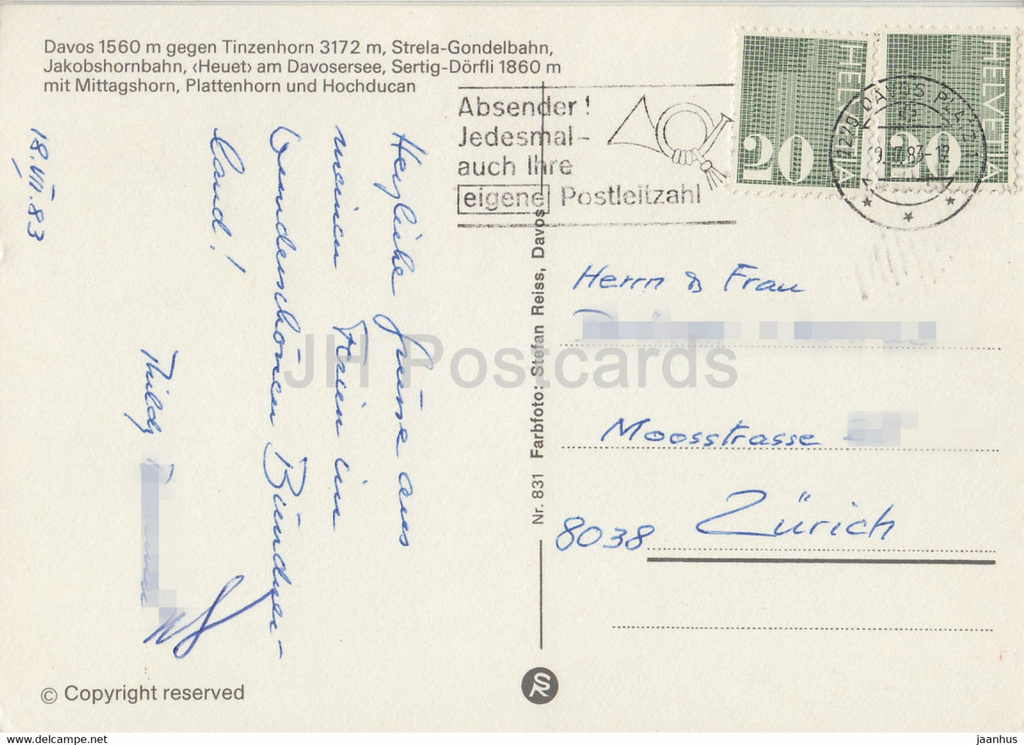 Davos 1560 m - Tinzenhorn - Strela Gondelbahn - Pferdekutsche - Multiview - 831 - 1983 - Schweiz - gebraucht