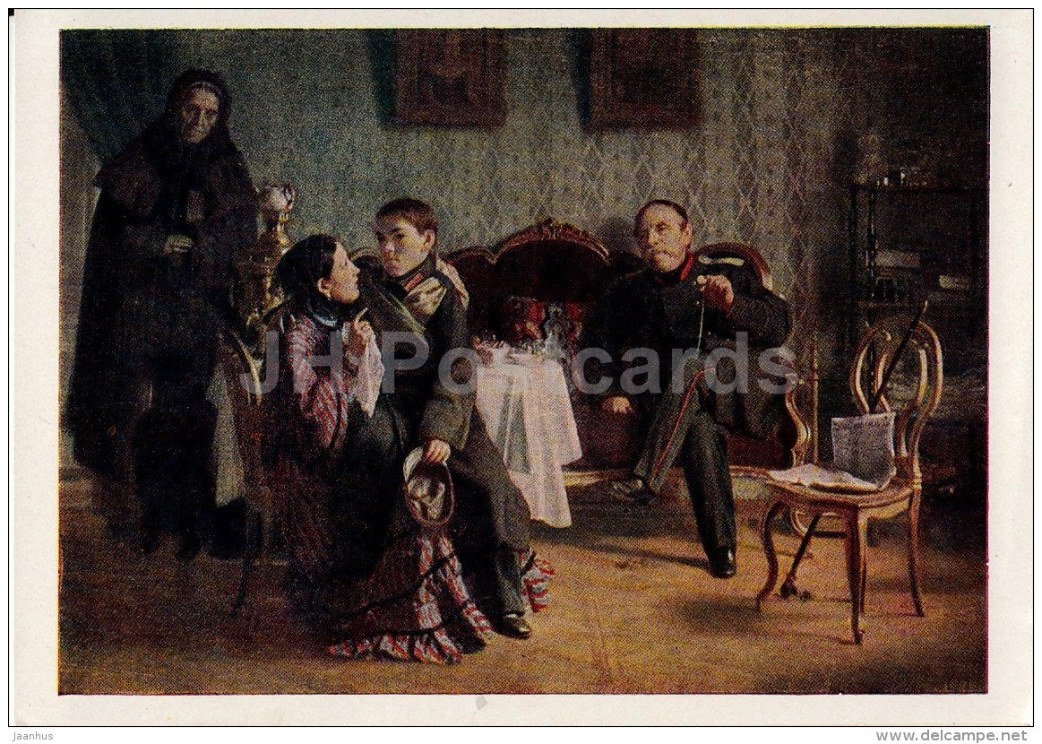 painting by A. Korzukhin - Parting , 1872 - family - Russian art - 1962 - Russia USSR - unused - JH Postcards