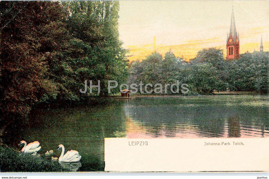Leipzig - Johanna Park Teich - swan - birds - 1901 - old postcard - Germany - unused - JH Postcards
