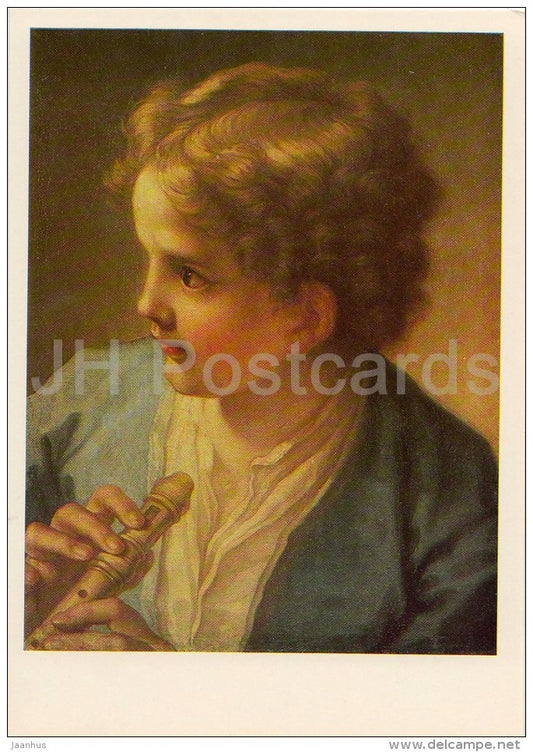 painting by Benedetto Luti - A Young Musician - boy - pipe - Italian art - Russia USSR - 1982 - unused - JH Postcards